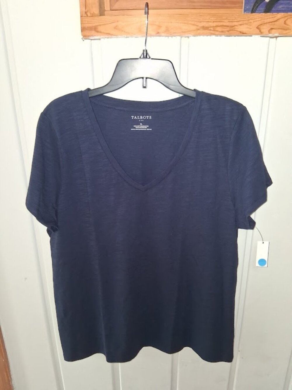 Talbots Cotton Blend Slub Knit Short Sleeve V Neck Tee Navy Blue Sz XL